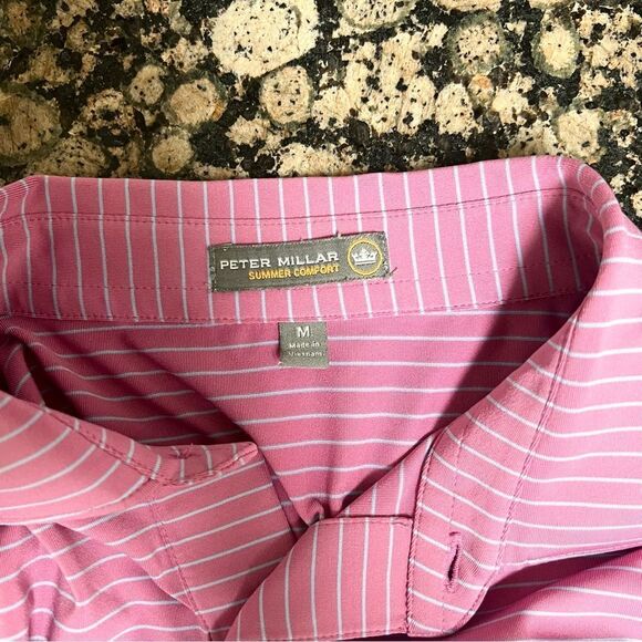Peter Millar Summer Comfort Golf Polo Shirt Men’s Size M Pink Purple Striped - Picture 5 of 5